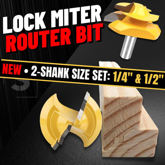 45-degree Lock Miter Router Bit Set (2 Pcs) - 1/4" + 1/2" Shank