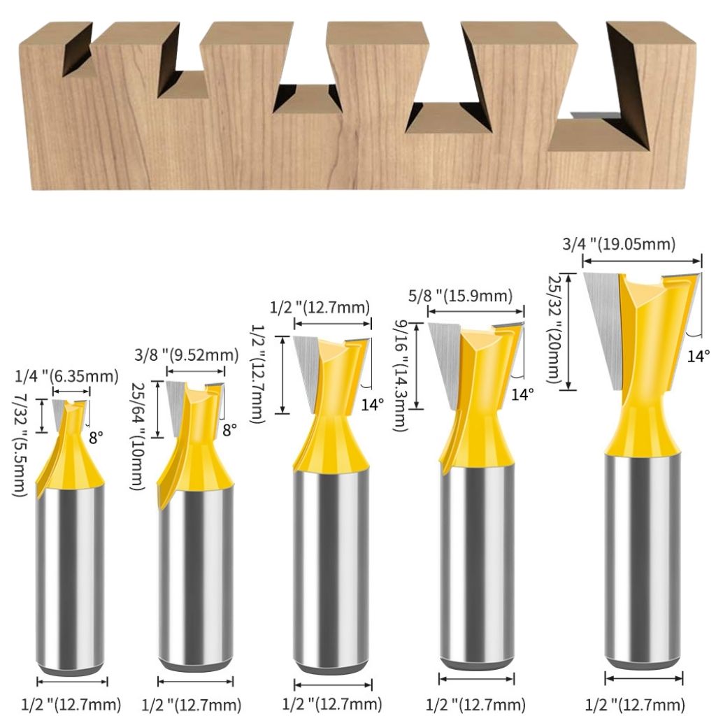 Dovetail Router Cutters Dovetail Router Bit Set - 1/2