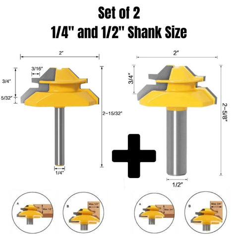 45-degree Lock Miter Router Bit Set (2 Pcs) - 1/4