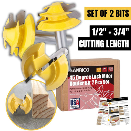 45-degree Lock Miter Router Bit Set