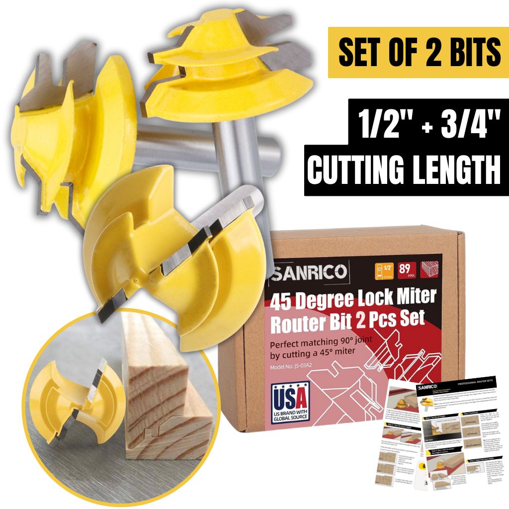 45-degree Lock Miter Router Bit Set