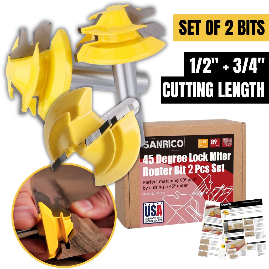 Lock Mitter Bit 45-degree Lock Miter Router Bit Set – SANRICO DEALS
