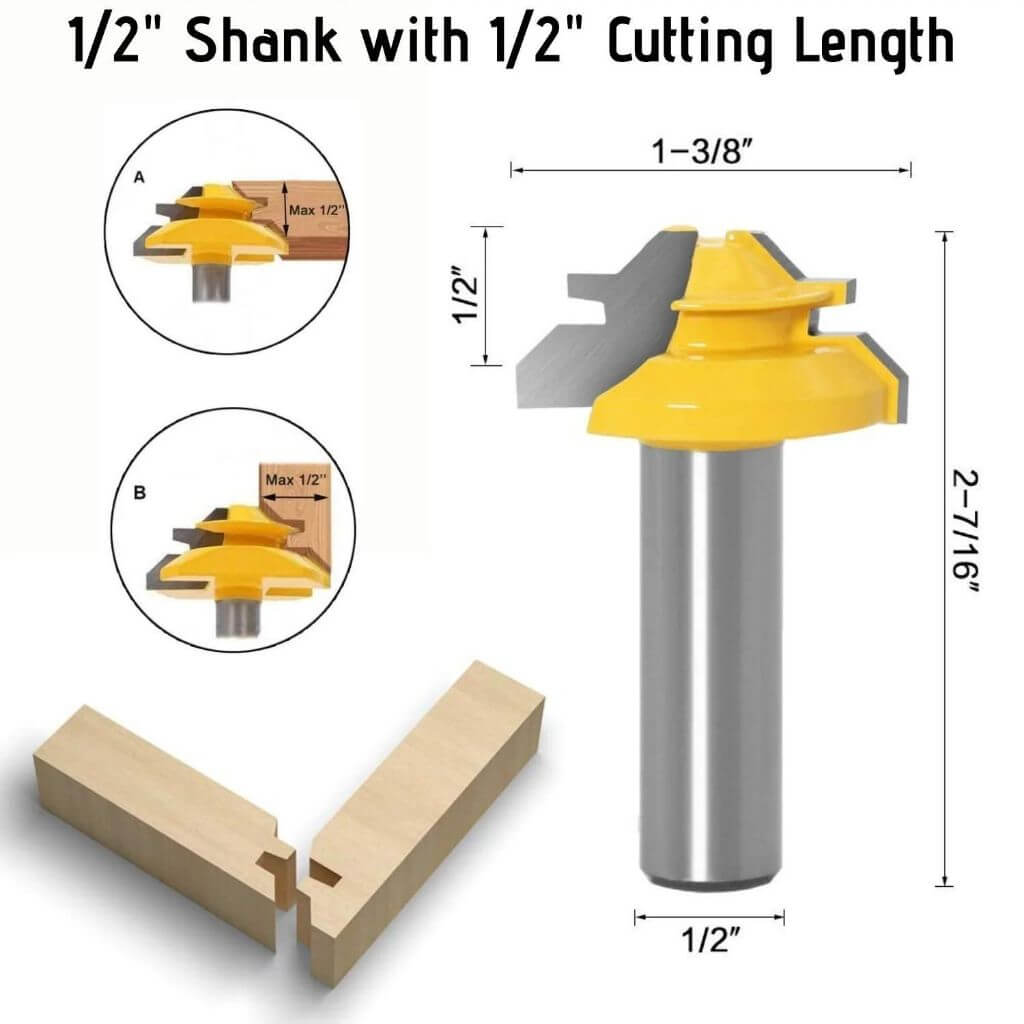 Unilin Click Lock Router Bit 45-degree Lock Miter Router Bit - 1/2